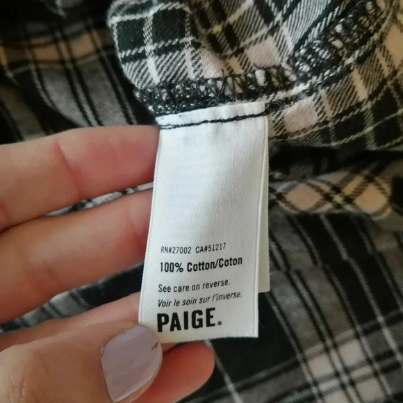 PAIGE Heritage Plaid Flannel Button Up in Black,  White, and Rosewater Pink XS - Picture 12 of 14